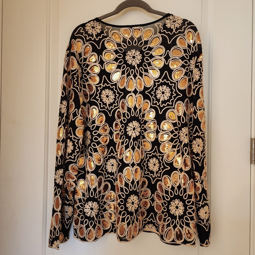 Elegant Black and Gold Sequin Women's Top - Picture 3 of 3